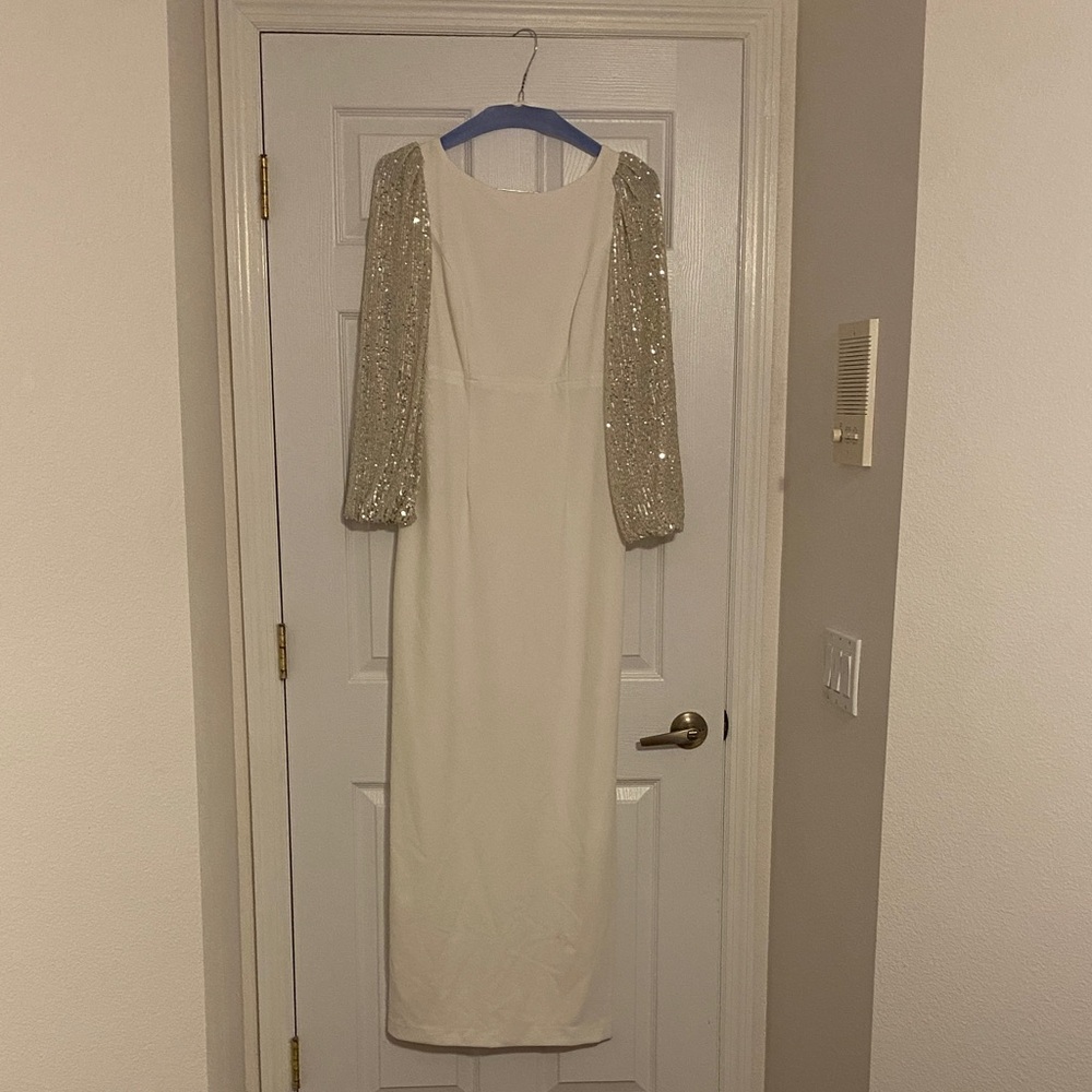 Eliza J Ivory Dress with Metallic Sleeves
